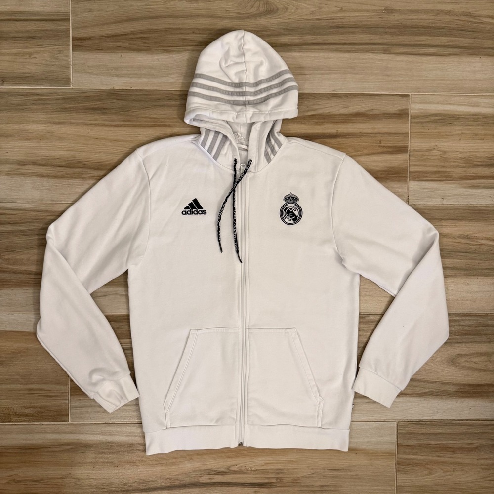 Adidas Real Madrid Mens Full Zip Hoodie White Soccer DP5188 Size M